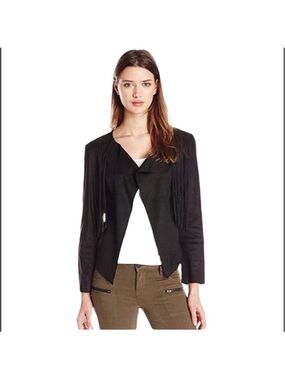 Buffalo David Bitten faux suede fringe accent open front jacket size medium